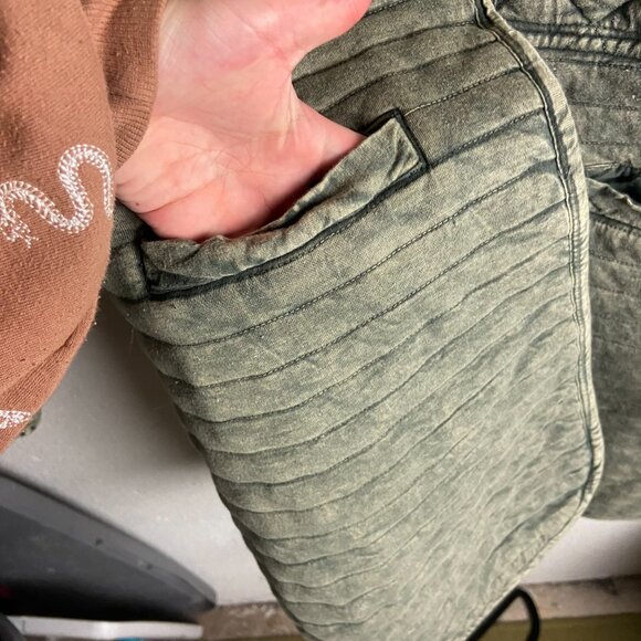 World Market Size S Quilted Open Front Jacket Moss Green Layering Chunky Cotton - Picture 6 of 6